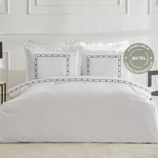 Karaca Karaca Home White Collection Diane 80 Thread 100% Cotton – Double Percale Duvet Cover Set | 200.22.02.0040 - Home & Kitchen - Lebanon