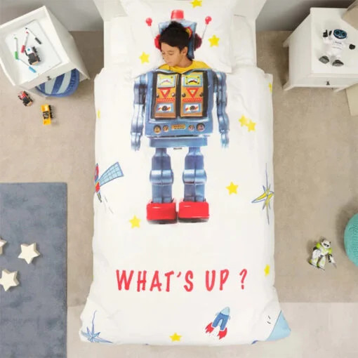 Karaca Karaca Home Young Robot 100% Cotton Single Duvet Cover Set | 200.21.01.0442 - Home & Kitchen - Lebanon