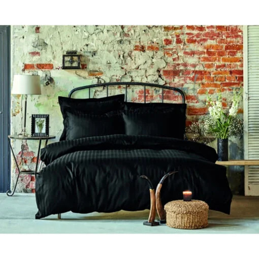 Karaca Karaca Home Charm Bold Black 100% Cotton Satin Single Duvet Cover Set | 200.16.01.0072 - Home & Kitchen - Lebanon