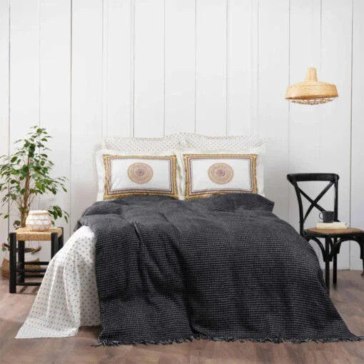 Karaca Karaca Home Valley Black Double Blanket Sheet Set | 200.21.01.0588 - Home & Kitchen - Lebanon
