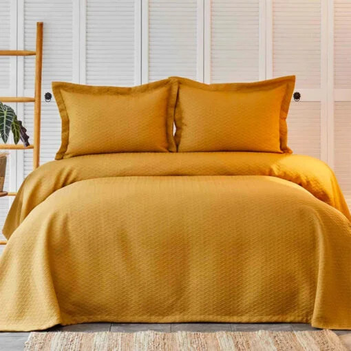 Karaca Karaca Home Charm Bold Mustard Double Bedspread Set | 200.17.01.0155 - Home & Kitchen - Lebanon