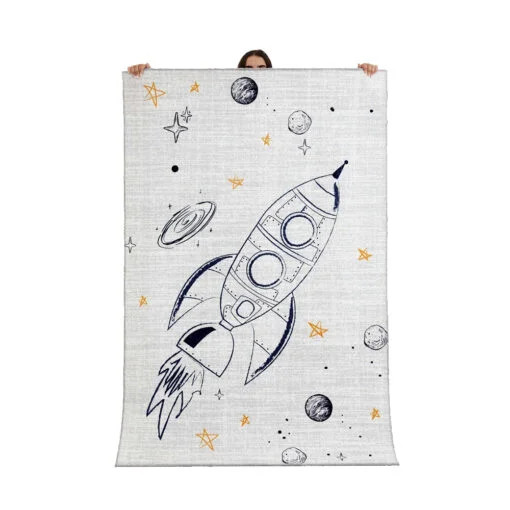 Karaca Karaca Home Cashmere Carpet Decorative Art Child-Young Spaceship 80x150cm | 200.19.01.1485 - Home & Kitchen - Lebanon
