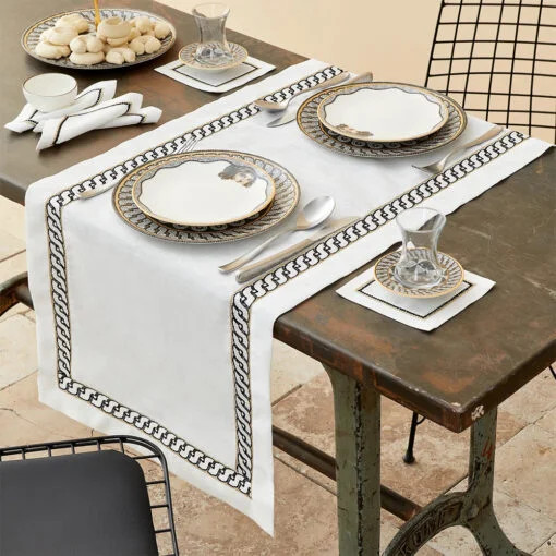 Karaca Karaca Home Danea Zeugma Black Embroidered Runner Set | 200.18.01.0273 - Home & Kitchen - Lebanon