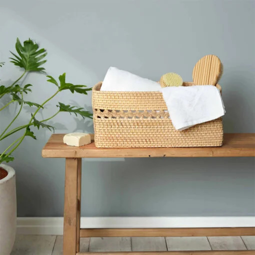 Karaca Karaca Home Wave Rattan Rectangular Basket 39cm | 300.21.02.0113 - Home & Kitchen - Lebanon