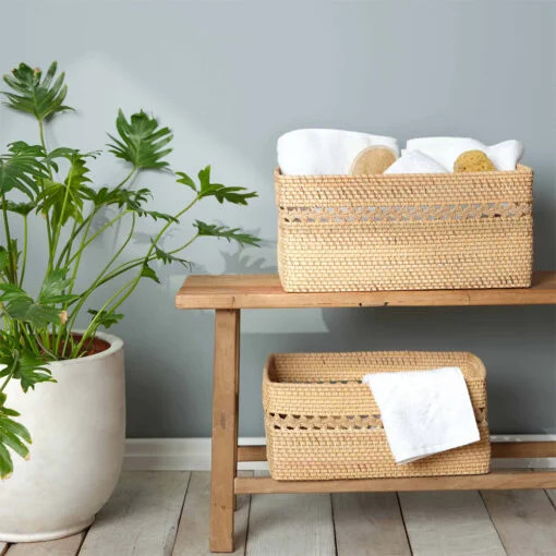 Karaca Karaca Home Wave Rattan Rectangular Basket 49cm | 300.21.02.0112 - Home & Kitchen - Lebanon