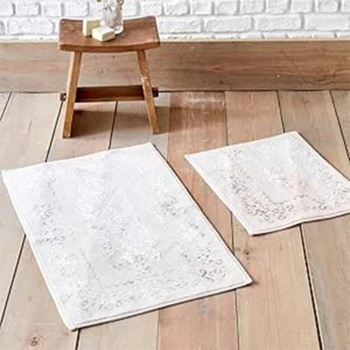 Karaca Karaca Home Azalea Powder 2Pcs Flush Bath Mat | 200.17.01.0184 - Home & Kitchen - Lebanon