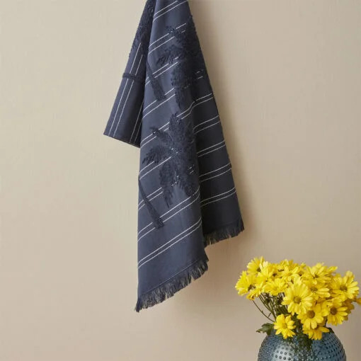 Karaca Karaca Home Denim Palm 100% Cotton Face Towels 50x90cm Navy Blue | 200.22.14.0236 - Home & Kitchen - Lebanon