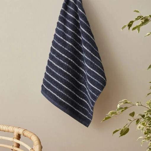 Karaca Karaca Home Denim Blue Striped 100% Cotton Face Towels 50x90cm Navy Blue | 200.22.14.0243 - Home & Kitchen - Lebanon