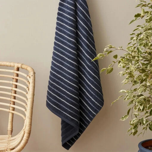 Karaca Karaca Home Denim Blue Striped 100% Cotton Bath Towels 85x150cm Navy Blue | 200.22.14.0244 - Home & Kitchen - Lebanon