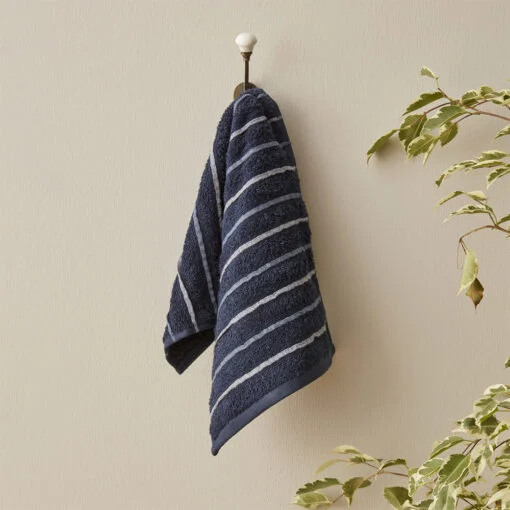 Karaca Karaca Home Denim Blue Striped 100% Cotton Hand Towels 30x50cm Navy Blue | 200.22.14.0242 - Home & Kitchen - Lebanon