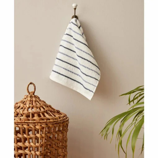Karaca Karaca Home Denim Blue Striped 100% Cotton Hand Towels 30x50cm White | 200.22.14.0245 - Home & Kitchen - Lebanon