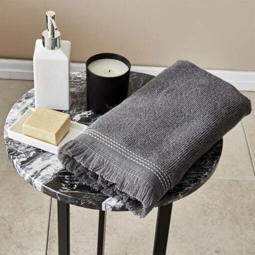 Karaca Karaca Home Softy 100% Cotton Applique Face Towels 50x90cm Grey | 200.19.01.0653 - Home & Kitchen - Lebanon