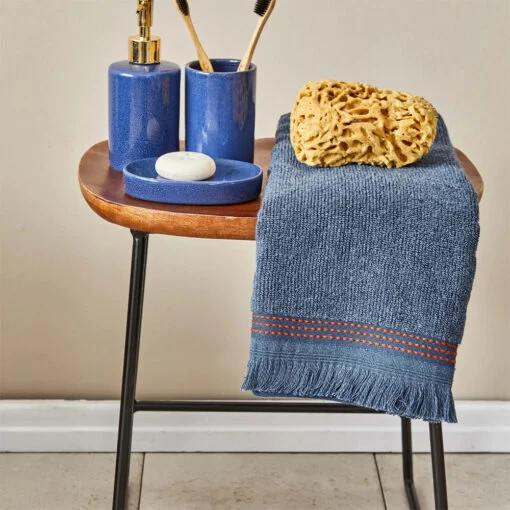 Karaca Karaca Home Softy 100% Cotton Appliqued Face Towels 50x90cm Indigo | 200.19.01.0650 - Home & Kitchen - Lebanon