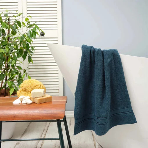 Karaca Karaca Home Daily Soft 100% Cotton Face Towels 50x90cm Dark Petrol | 200.20.01.0303 - Home & Kitchen - Lebanon
