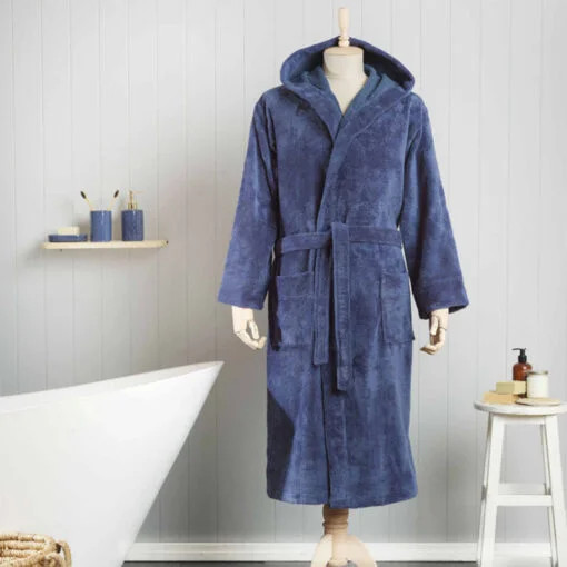 Karaca Karaca Home Motto Indigo Triga Polyester Bathrobe L/XL – 100% Cotton | 200.21.01.0337 - Home & Kitchen - Lebanon