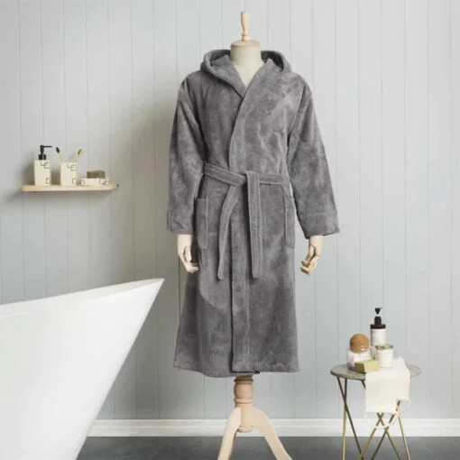 Karaca Karaca Home Motto Grey Triga Polyester Bathrobe L/XL – 100% Cotton | 200.21.01.0339 - Home & Kitchen - Lebanon