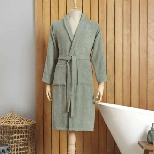 Karaca Karaca Home Dielle Green Recycle Men’s Recycled Cotton Bathrobe L/XL – 61x110x115cm | 200.20.01.0687 - Home & Kitchen - Lebanon