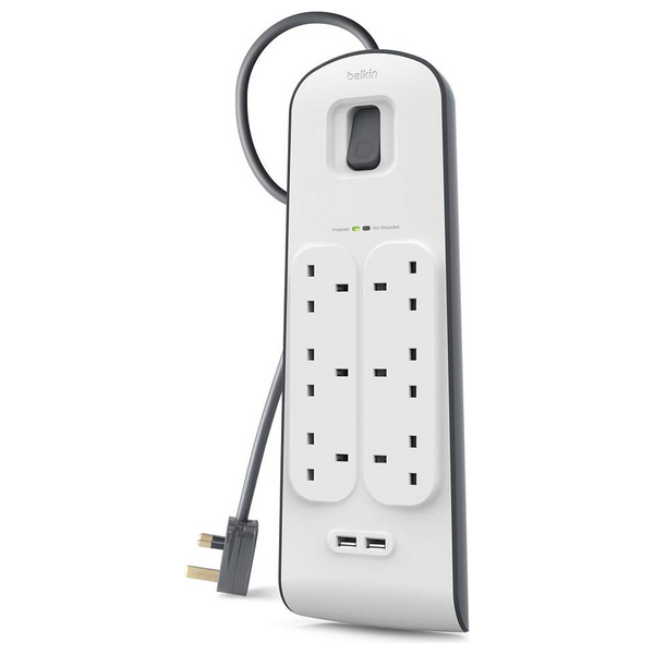 Belkin Belkin 6-Outlet Surge Protection Strip with 2 USB Ports – 2M Cord | BSV604af2M - Computers & Tech - Lebanon