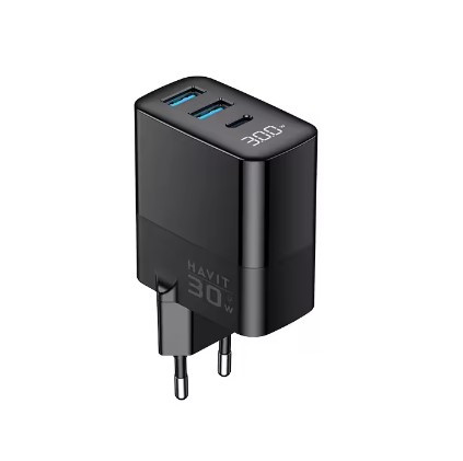 Havit Havit Wall Travel Adapter with Multiple Ports and Digital Screen – Black | UCLE001-EU - Phones & Wearables - Lebanon