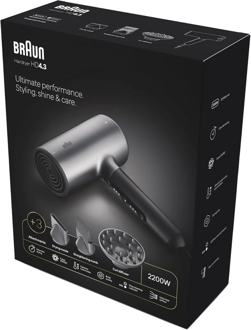 Braun Braun HD4.3 Hair Dryer Electro Grey | BRHD435SDE - Beauty & Personal Care - Lebanon