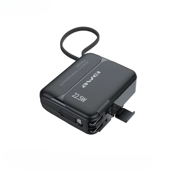 AWEI AWEI Power Bank 20000mAh With Built-in Cable Black | P172K - Computers & Tech - Lebanon