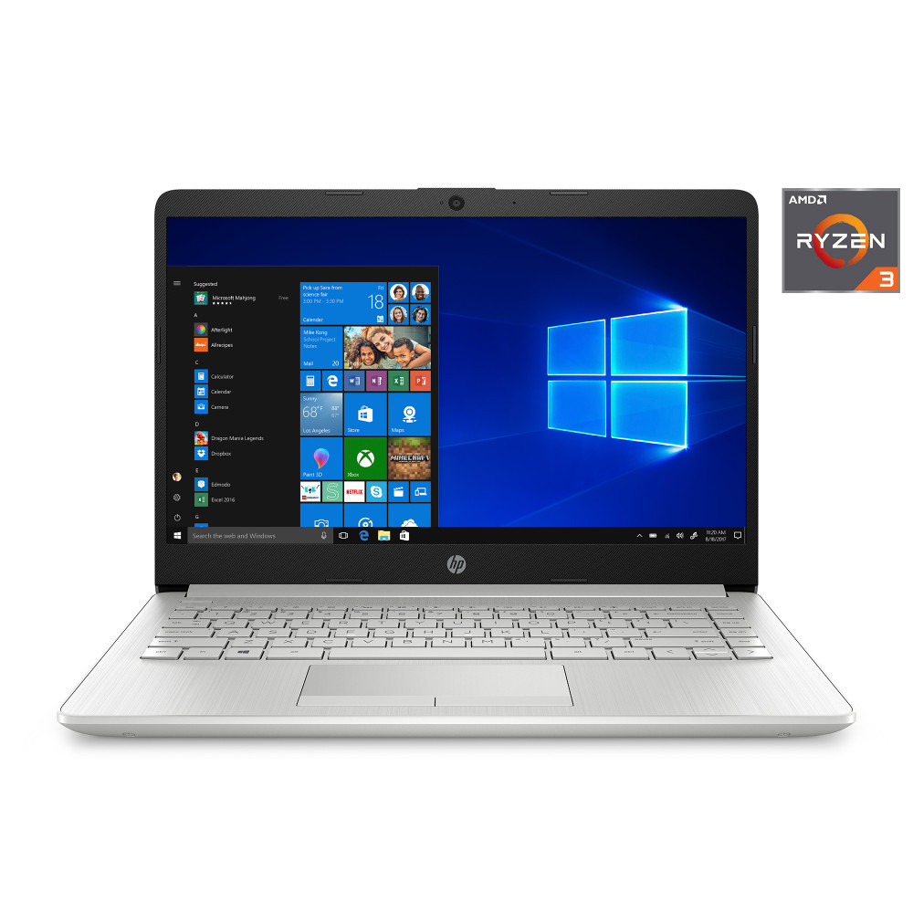 HP HP 14-DK1022 AMD Ryzen™ 3 3250U 2.6GHz 128GB SSD 4GB 14" (1366x768) BT WIN10 Webcam NATURAL SILVER | 1A480UA#ABA - Computers & Tech - Lebanon