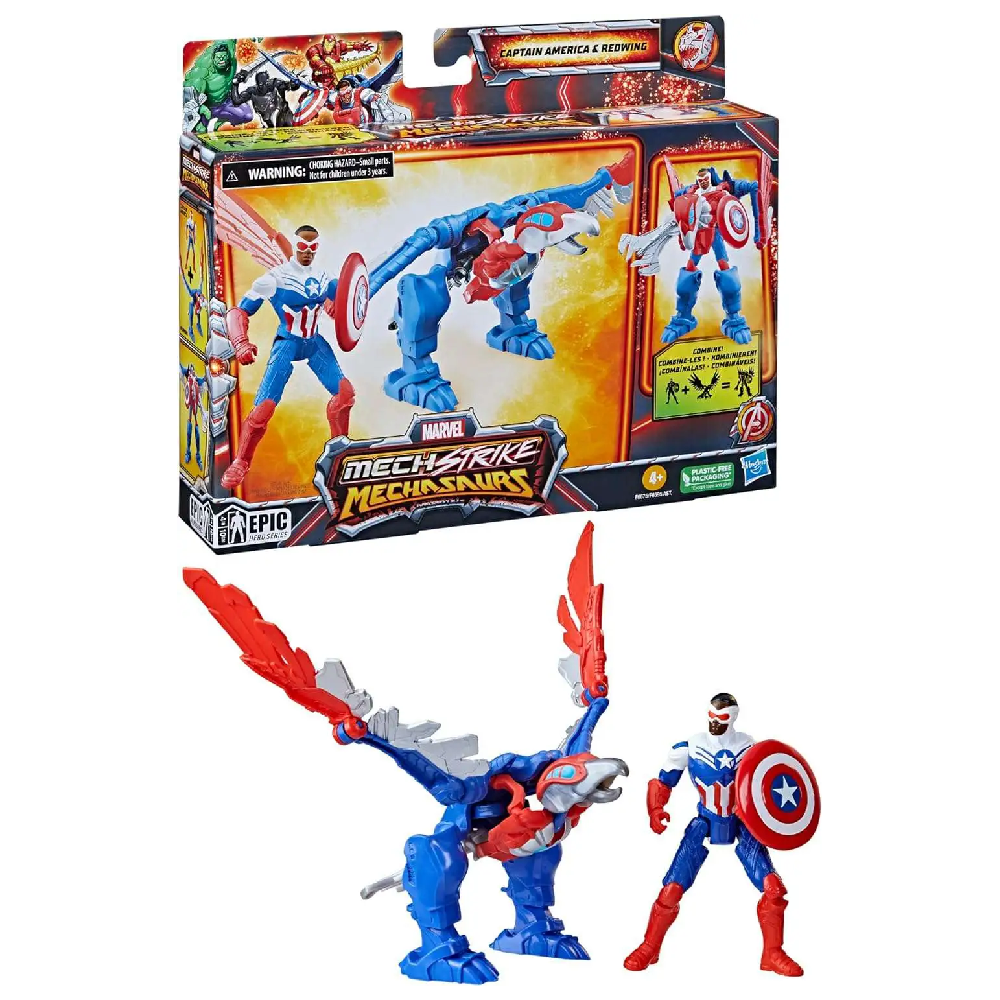 Hasbro Hasbro Marvel Mech Strike Mechasaurs Captain America 4" with Redwing Mechasaur | F6595 - Toys & Games - Lebanon