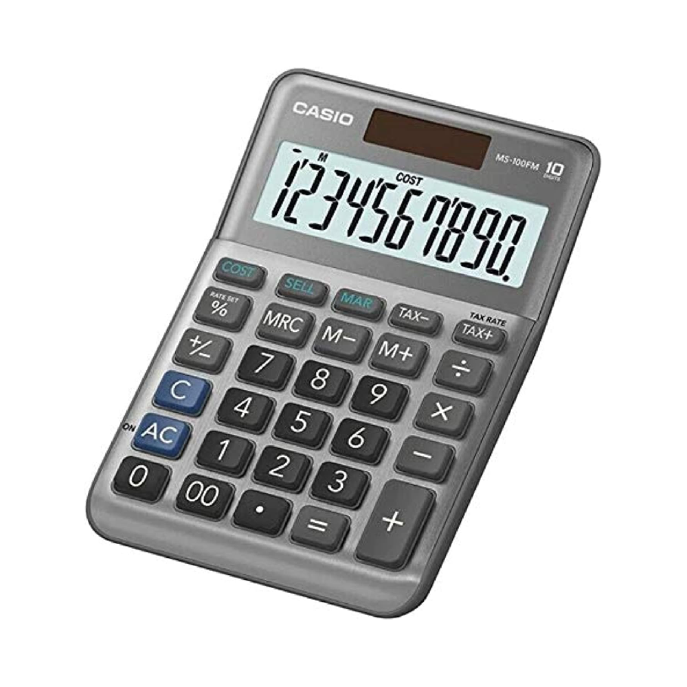 Casio Casio MS-100FM — 10-Digit Mini Desktop Calculator — Grey | MS-100FM-W-DP - Home & Kitchen - Lebanon