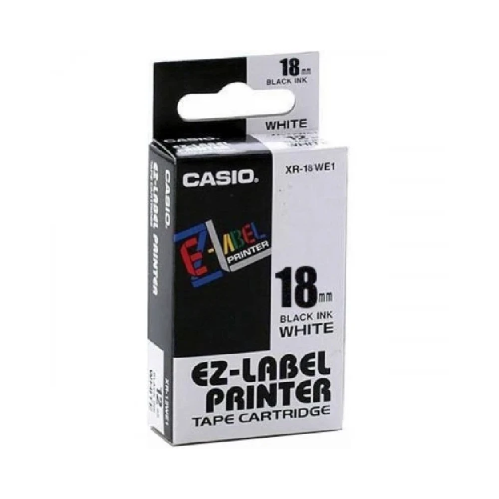 Casio 18mm Label Tape Cassette - Black/White | XR-18WE1-W-DJ1