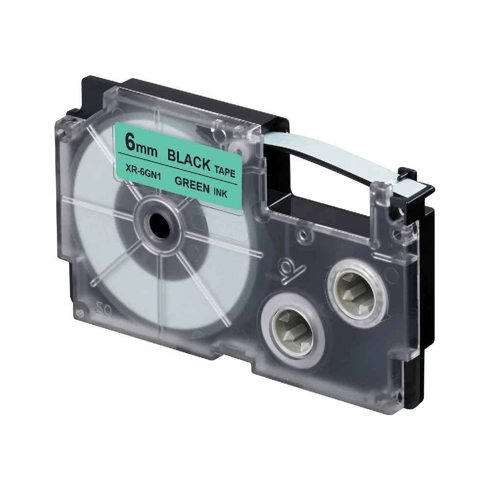 Casio 6mm Label Tape Cassette - Black/Green | XR-6GN1-W-DJ1