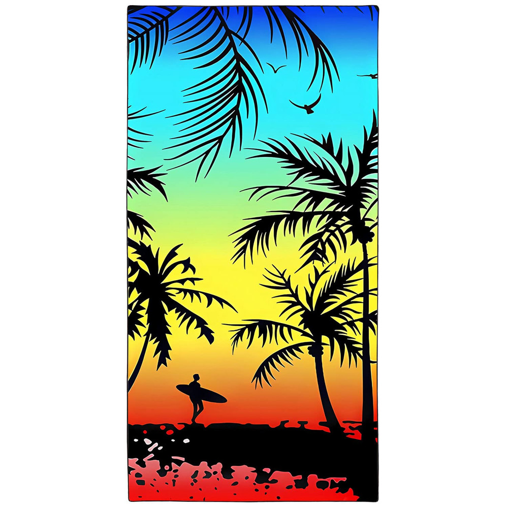 Colorful Colorful Sunset Beach Towel with Surfer Print | AL-42285-90 - Home & Kitchen - Lebanon