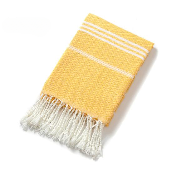 Turkish Beach Towel – Yellow & White with Tassels | AL-42238-1 - Home & Kitchen - Lebanon