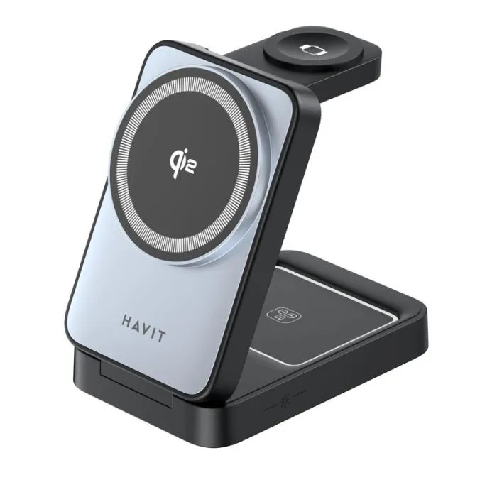 Havit Havit 3-in-1 Wireless 15W Qi Charger with Alarm - Black/Grey | W3103 - Phones & Wearables - Lebanon