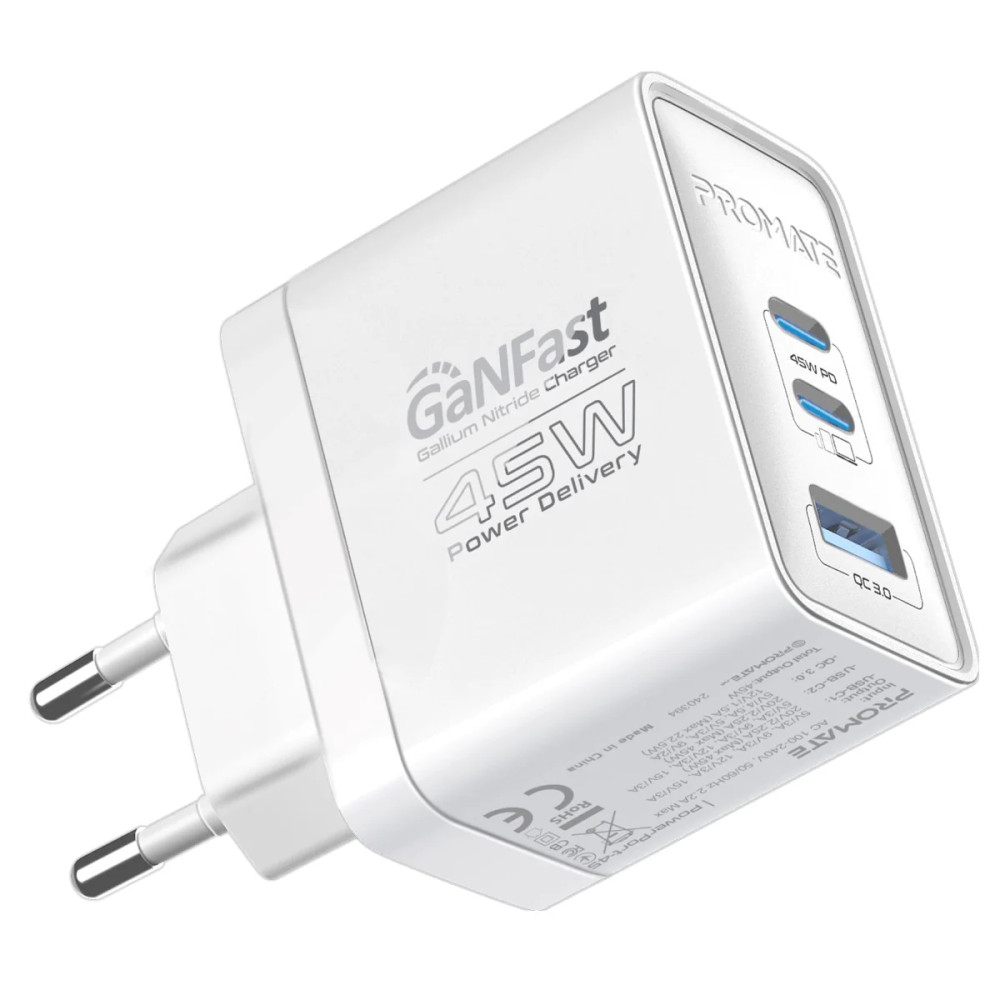 Promate Promate GaNFast Adapter Charger 45W - White | POWERPORT-45 - Phones & Wearables - Lebanon