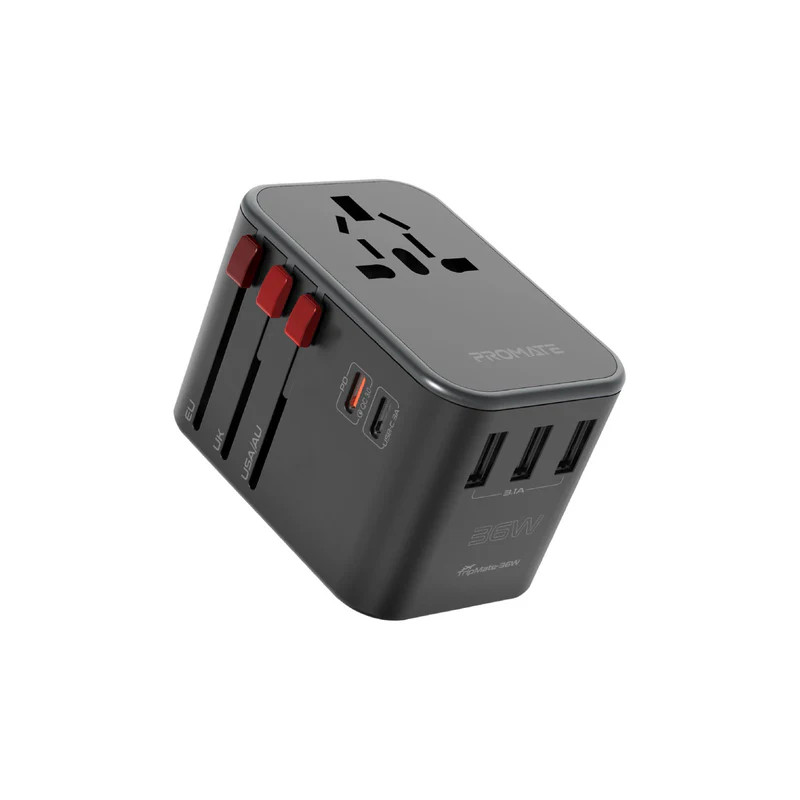 Promate Promate Universal Travel Adapter 36W - Black | TRIPMATE-36W - Phones & Wearables - Lebanon