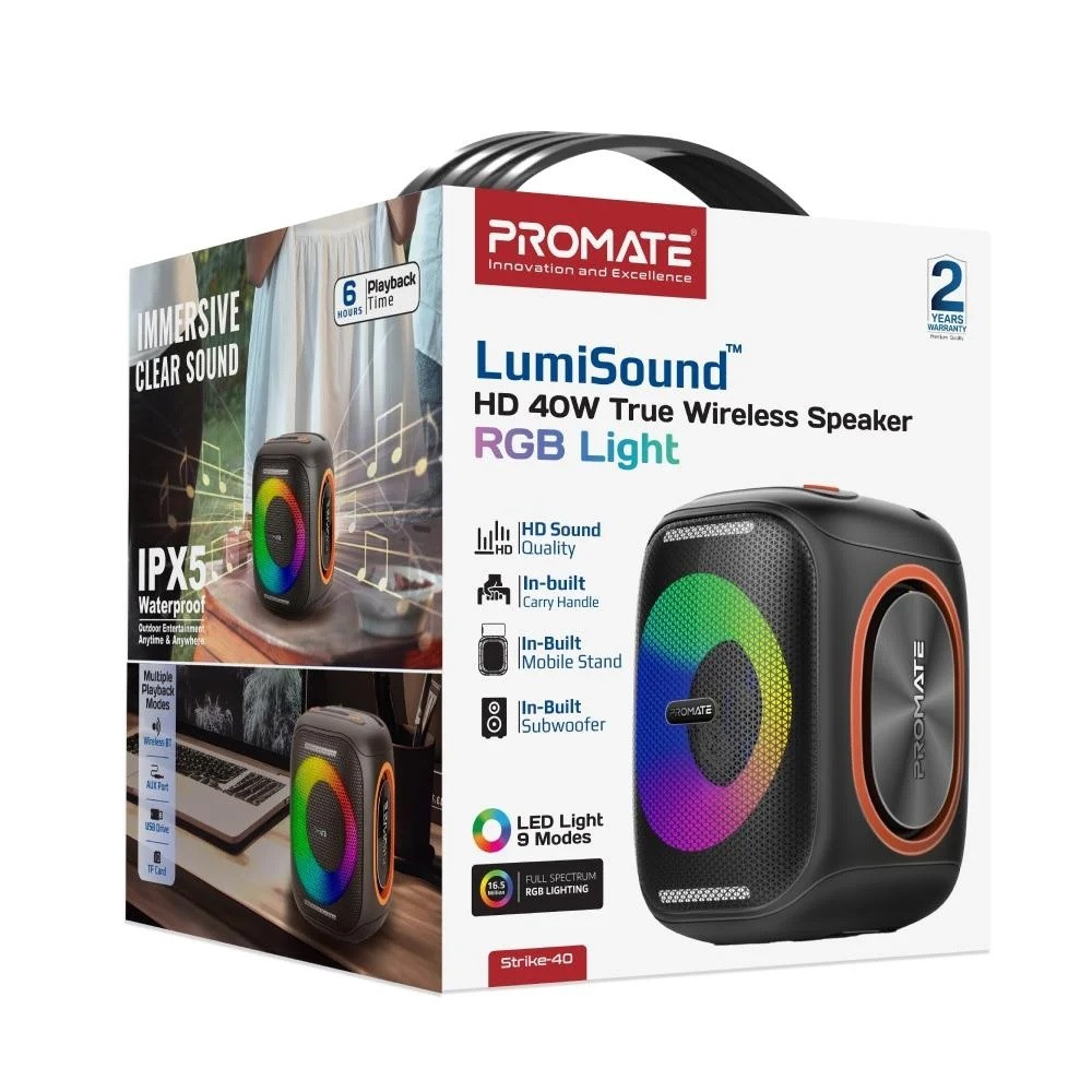 Promate Promate Wireless Speaker LUMISOUND HD 40W with RGB Light - Black | STRIKE-40 - Computers & Tech - Lebanon
