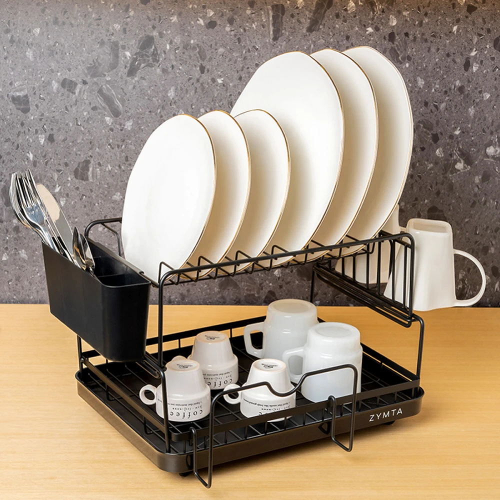 Zymta ZYMTA Drying Rack, Large Capacity Dish Rack with Auto Draining Tray, Utensil Holder and Drain Board Tray for Kitchen Countertop Storage, 44.4 x 33 x 26.8 cm for Kitchen | zy3735 - Home & Kitchen - Lebanon