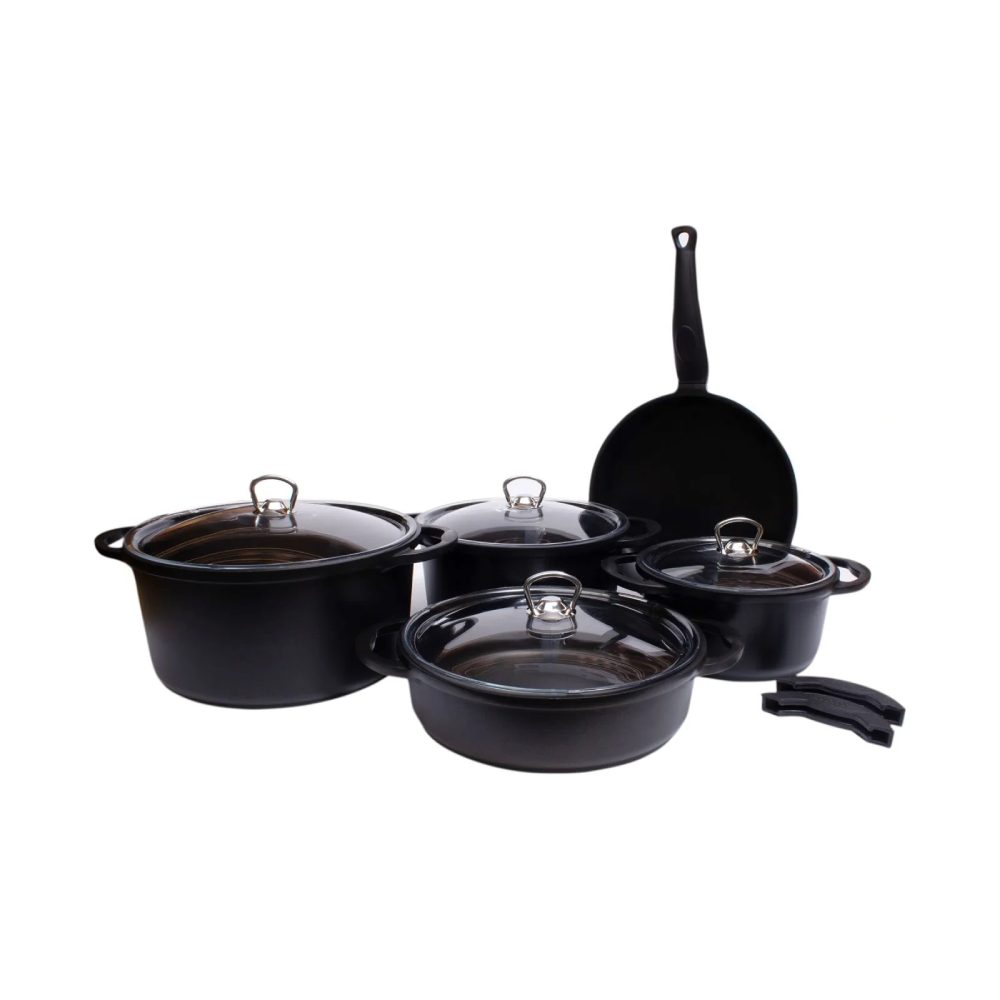 Falez Falez Nova Cast Premium Set Black 9 Pcs S Type Glass Lid | HUR-A-15416 - Home & Kitchen - Lebanon