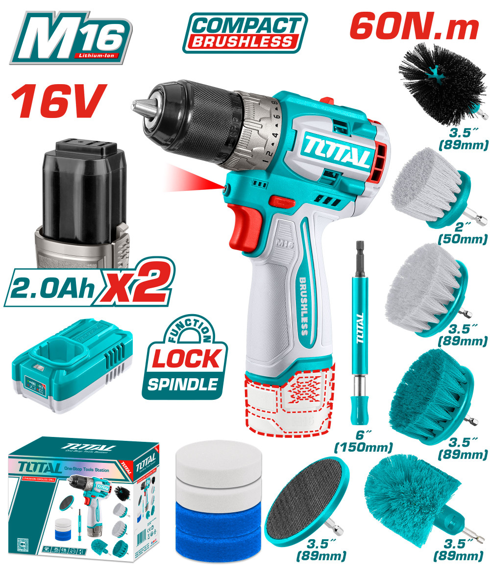 Total Total 16VX60NMX2BX1C مجموعة مقدح بطارية مع فراشي تنظيف | TOSLI240786 - Home & Kitchen - Lebanon