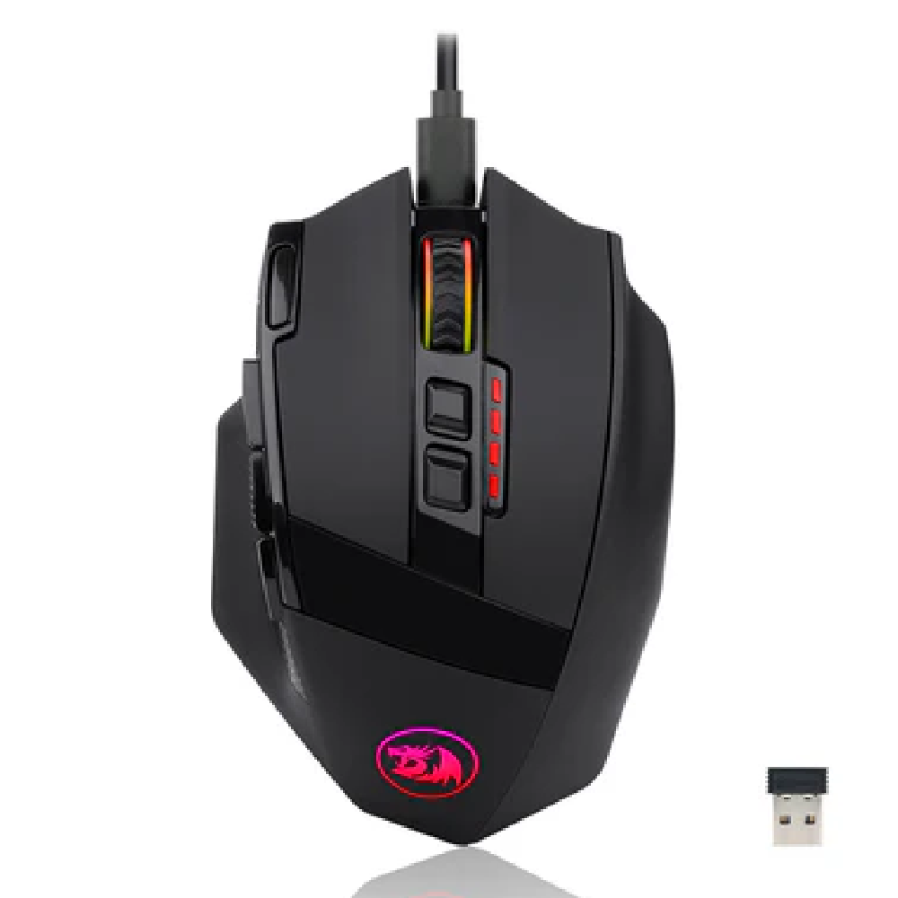 Redragon Redragon M801 Wireless Gaming Mouse, RGB Gaming Mouse with MMO 9 Programmable Macro Editing Buttons, UP 16000 Adjustable DPI, Rapid Fire Button for Game, Windows,PC - Wireless, Black - Computers & Tech - Lebanon