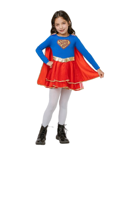 Superhero Girl Costume (Blue & Red Long-Sleeved Dress with Gold Belt) - Large Size | 091932 - Toys & Games - Lebanon