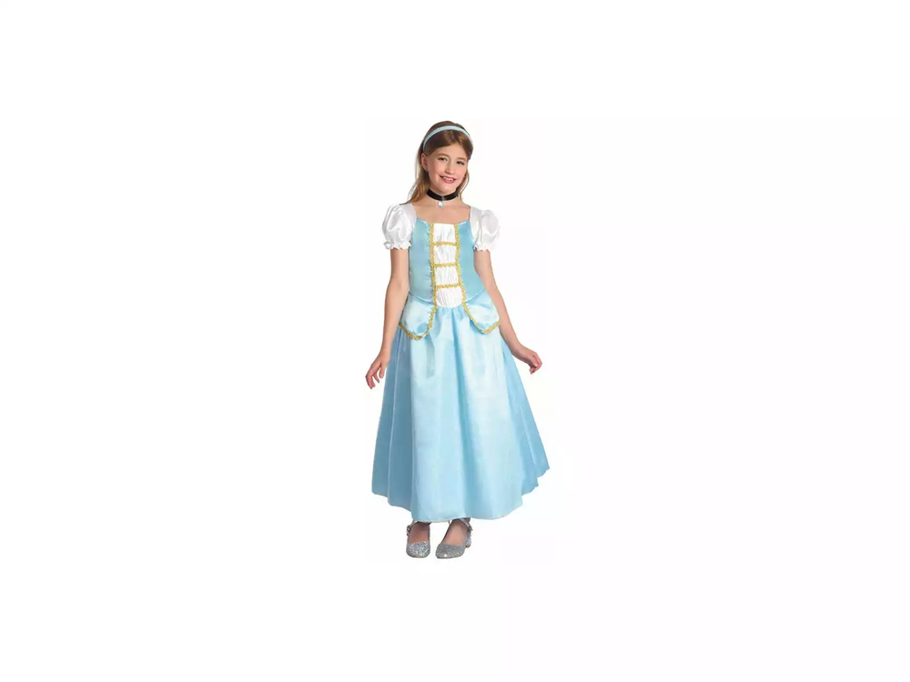 Princess Costume (Blue & White Dress with Gold Details, Blue Sash, Necklace) - Medium Size | 091468 - Toys & Games - Lebanon