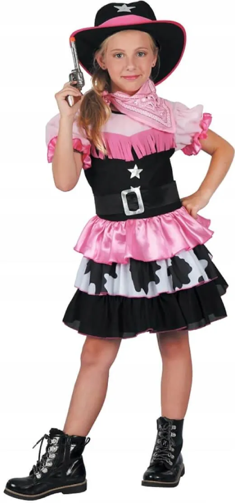 Pink Cowgirl Costume (Dress, Hat, Belt) - Small Size (110-120 cm) | 091423 - Toys & Games - Lebanon