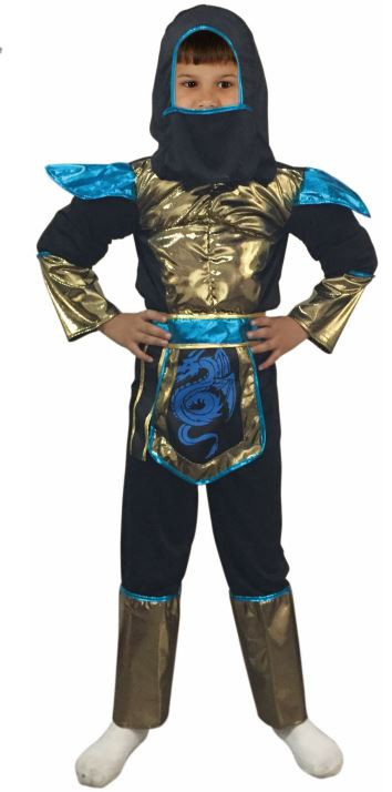 Blue Ninja Costume (Shirt, Hood, Mask, Pants, Belt, Arm Guards, Leg Guards) - Medium Size (120–130 cm) | LB008-12 - Toys & Games - Lebanon