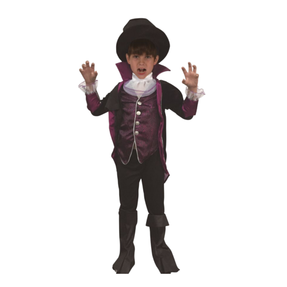 Vampire Costume (Jacket with Cape, Vest, Collar, Hat, Pants, Boot Covers) - Medium Size (120-130cm) | LK018 - Toys & Games - Lebanon