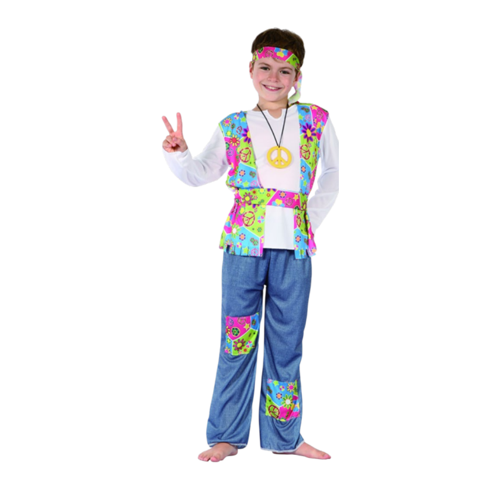 Hippie Boy Costume (Shirt, Vest, Pants, Belt, Necklace, and Headband) - Small Size (110-120cm) | 98628 - Toys & Games - Lebanon