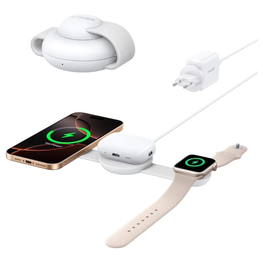 Anker Anker MagGo Wireless Charging Station 3 in 1 Foldable Pad - White | A25M8 - Phones & Wearables - Lebanon