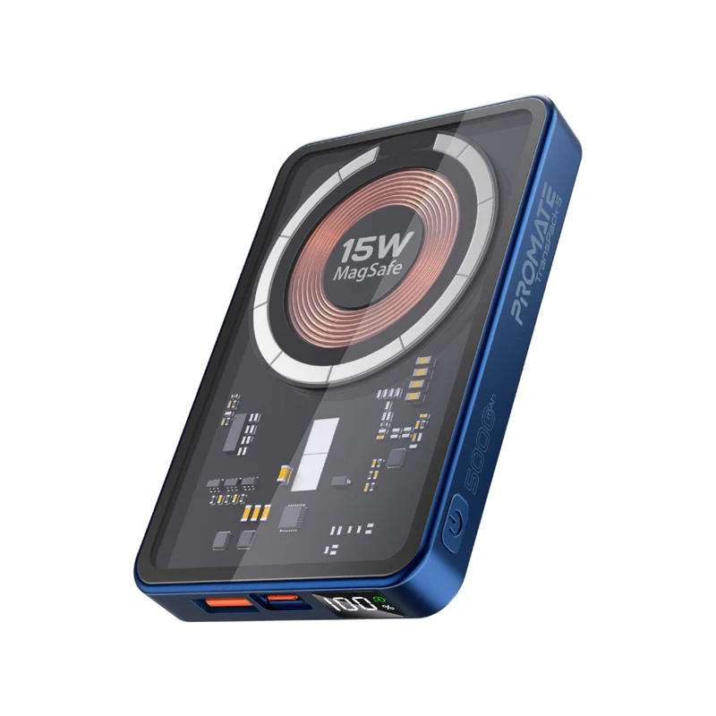 Promate Transparent 15W MagSafe wireless charging power bank - Navy | TransPack-5.NAVY - Computers & Tech - Lebanon