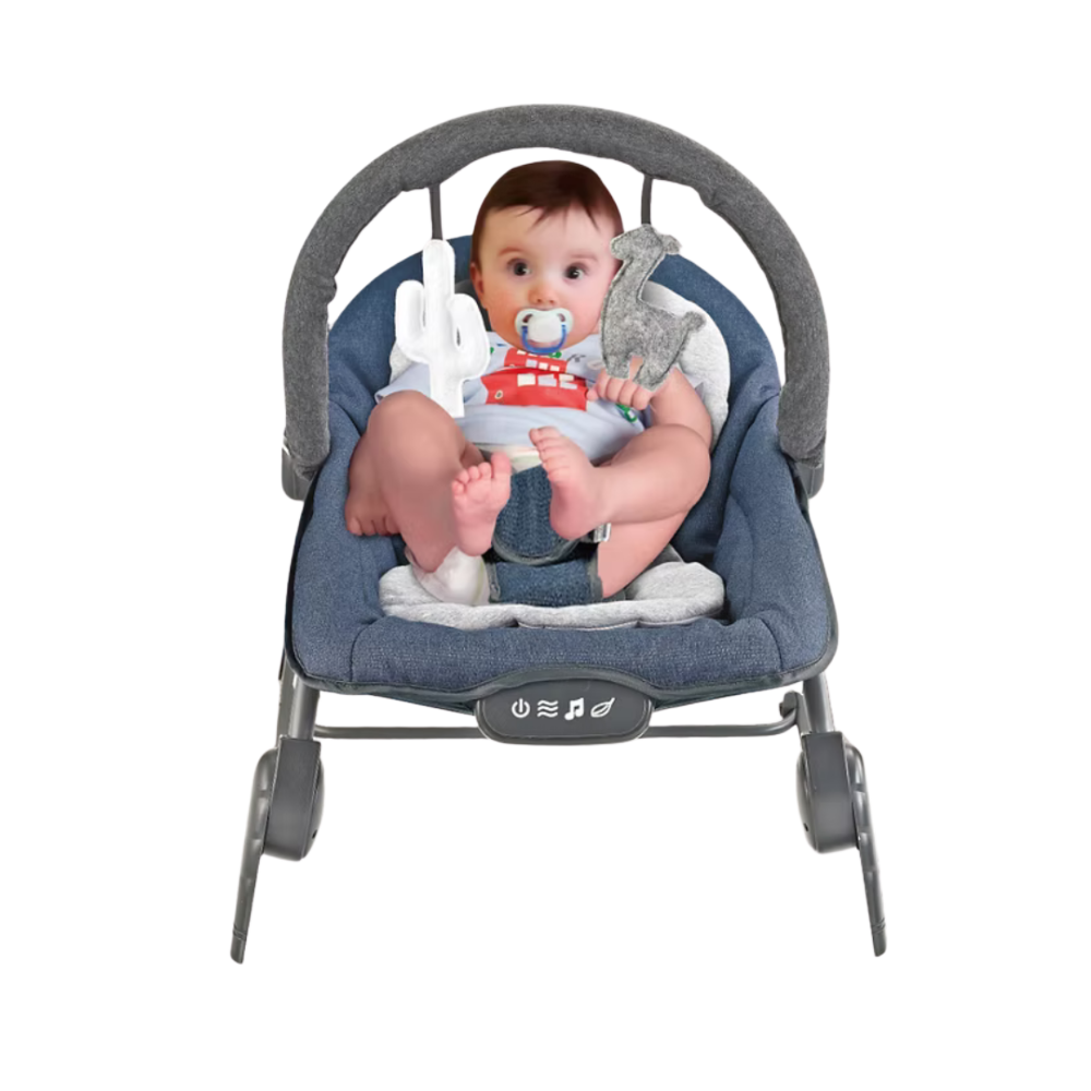 Baby Rocker Chair with Music & Soft Toys - Grey/Blue | 27266 - Home & Kitchen - Lebanon