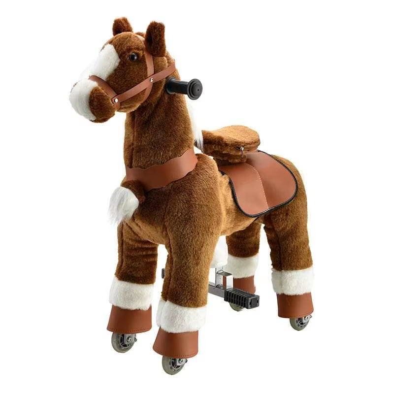 Ride-On Pony Horse Toy with Wheels - Size S Brown Plush | PF2020-1E - Toys & Games - Lebanon